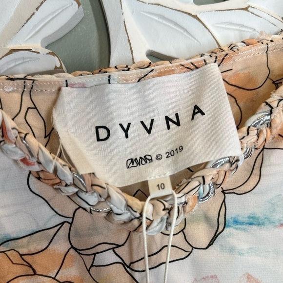 Dyvna ChaCha Peach Floral Overlay Braided Strap Silk Midi Dress Size 10 NWT - Picture 9 of 14